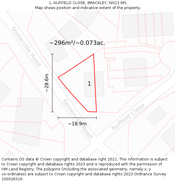 1, NUFFIELD CLOSE, BRACKLEY, NN13 6PL: Plot and title map