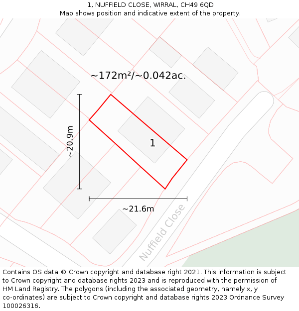 1, NUFFIELD CLOSE, WIRRAL, CH49 6QD: Plot and title map