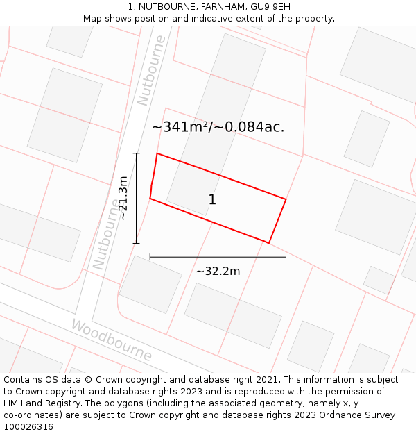 1, NUTBOURNE, FARNHAM, GU9 9EH: Plot and title map