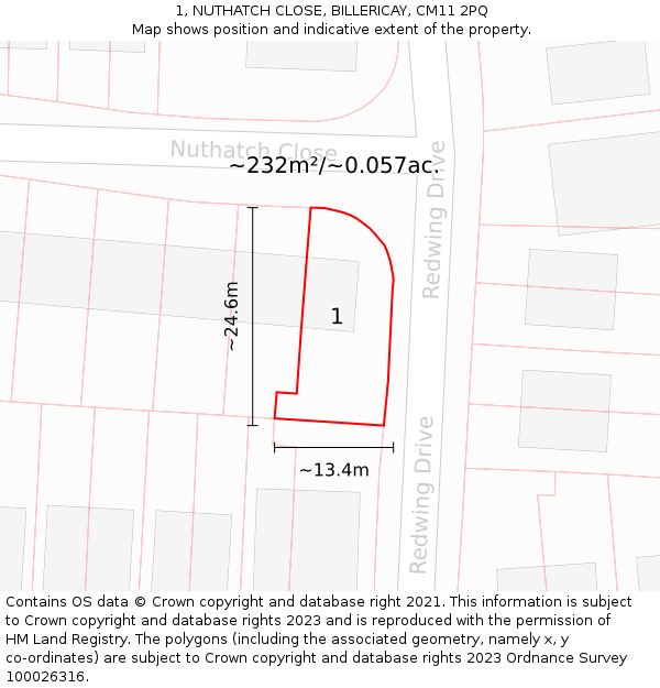 1, NUTHATCH CLOSE, BILLERICAY, CM11 2PQ: Plot and title map