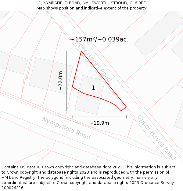 1, NYMPSFIELD ROAD, NAILSWORTH, STROUD, GL6 0EE: Plot and title map