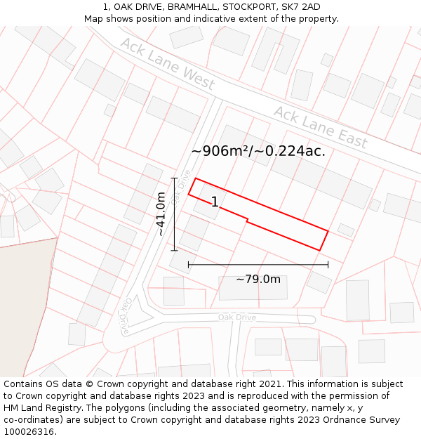 1, OAK DRIVE, BRAMHALL, STOCKPORT, SK7 2AD: Plot and title map