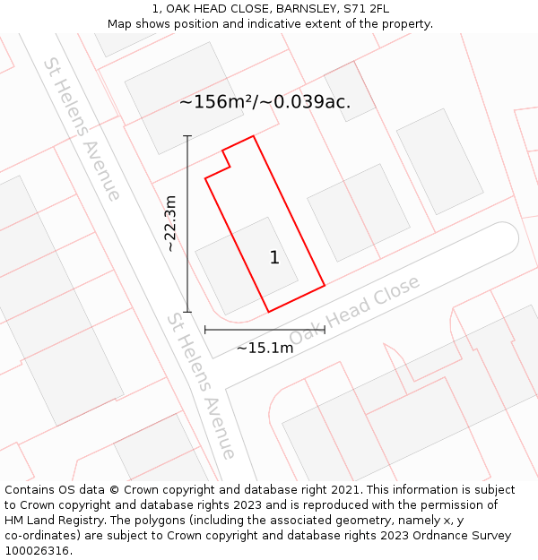 1, OAK HEAD CLOSE, BARNSLEY, S71 2FL: Plot and title map