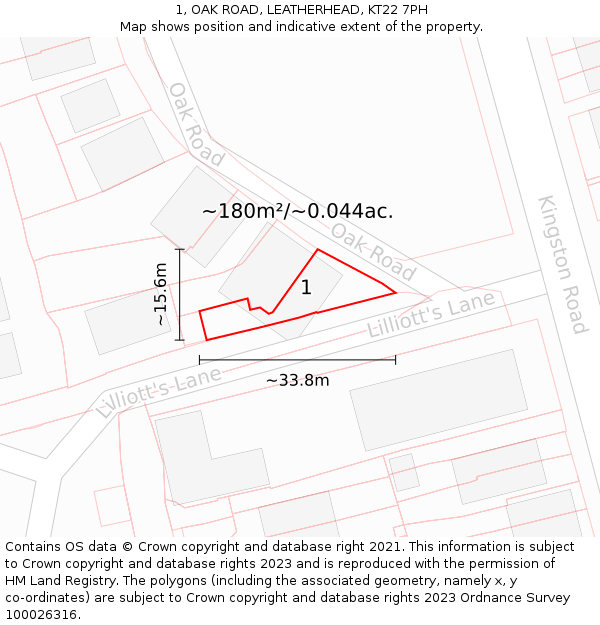 1, OAK ROAD, LEATHERHEAD, KT22 7PH: Plot and title map