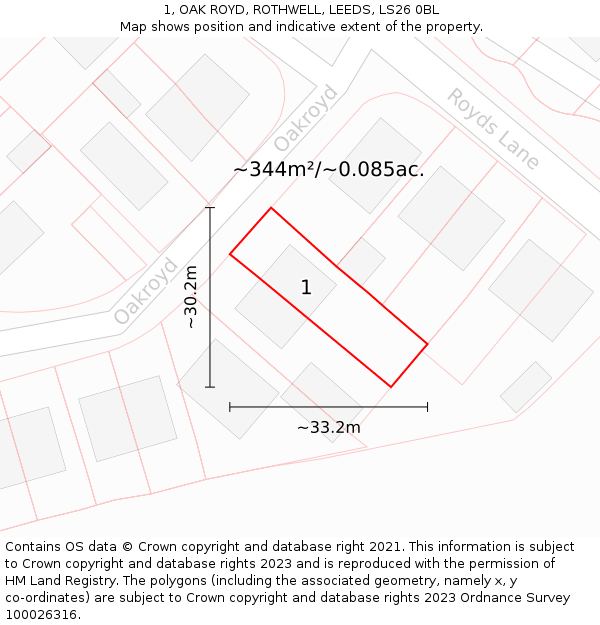 1, OAK ROYD, ROTHWELL, LEEDS, LS26 0BL: Plot and title map