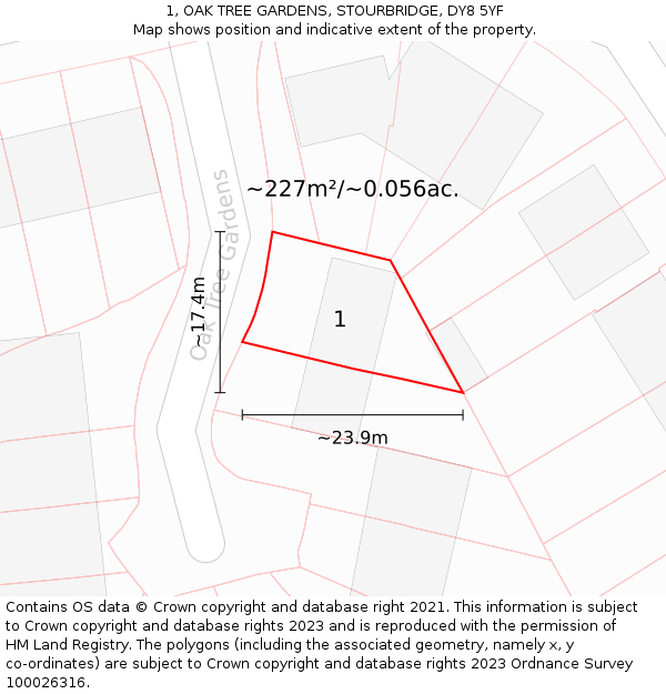 1, OAK TREE GARDENS, STOURBRIDGE, DY8 5YF: Plot and title map