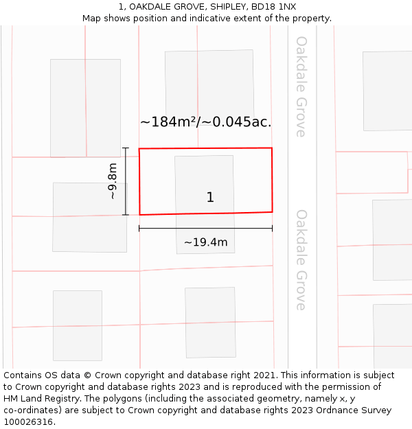 1, OAKDALE GROVE, SHIPLEY, BD18 1NX: Plot and title map