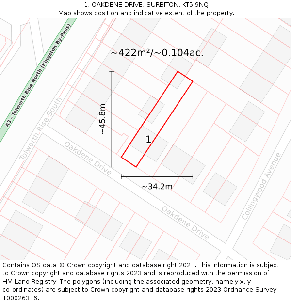 1, OAKDENE DRIVE, SURBITON, KT5 9NQ: Plot and title map