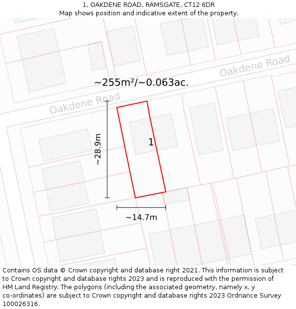 1, OAKDENE ROAD, RAMSGATE, CT12 6DR: Plot and title map