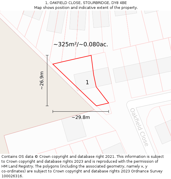1, OAKFIELD CLOSE, STOURBRIDGE, DY8 4BE: Plot and title map