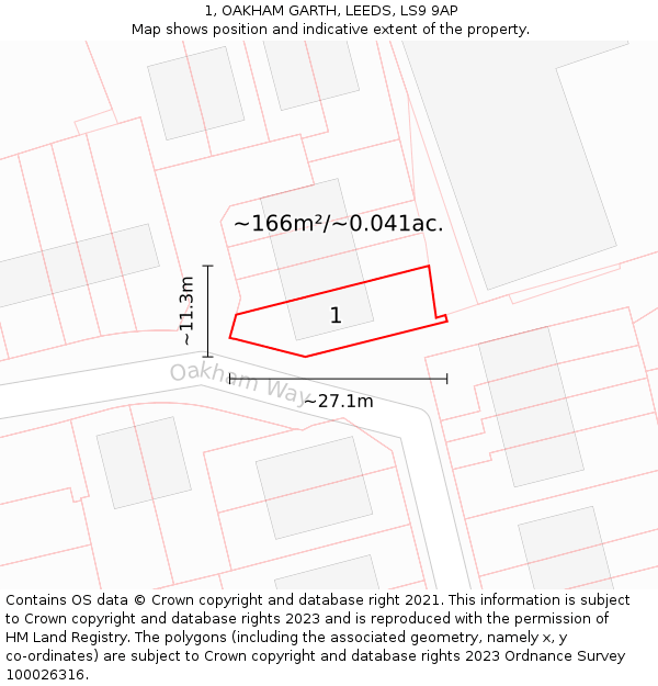 1, OAKHAM GARTH, LEEDS, LS9 9AP: Plot and title map