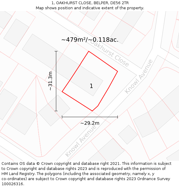 1, OAKHURST CLOSE, BELPER, DE56 2TR: Plot and title map