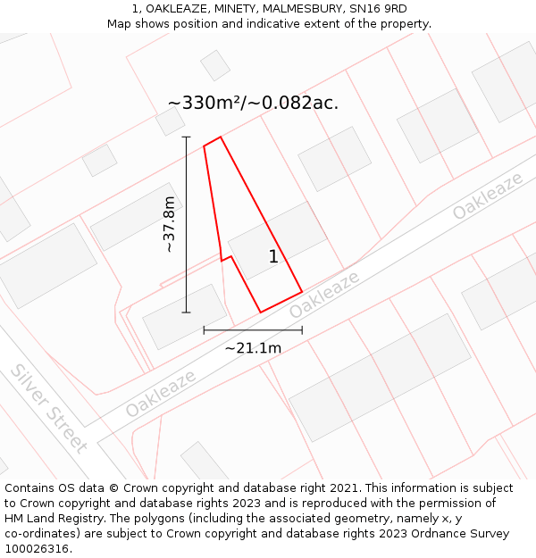 1, OAKLEAZE, MINETY, MALMESBURY, SN16 9RD: Plot and title map