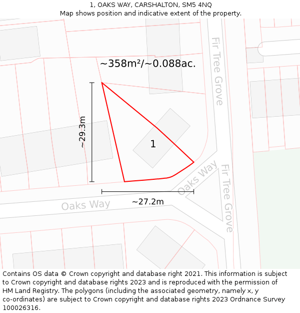 1, OAKS WAY, CARSHALTON, SM5 4NQ: Plot and title map