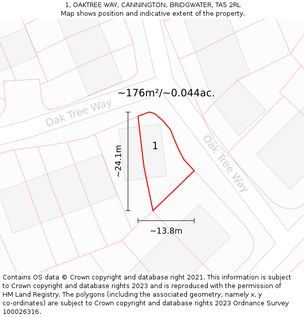 1, OAKTREE WAY, CANNINGTON, BRIDGWATER, TA5 2RL: Plot and title map