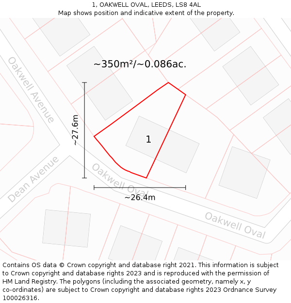 1, OAKWELL OVAL, LEEDS, LS8 4AL: Plot and title map