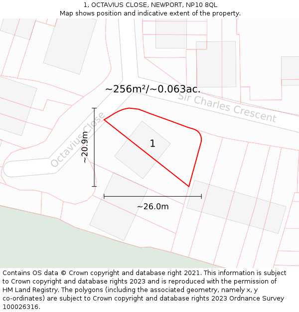 1, OCTAVIUS CLOSE, NEWPORT, NP10 8QL: Plot and title map