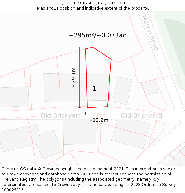 1, OLD BRICKYARD, RYE, TN31 7EE: Plot and title map