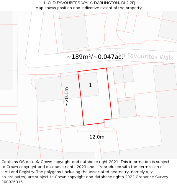 1, OLD FAVOURITES WALK, DARLINGTON, DL2 2FJ: Plot and title map