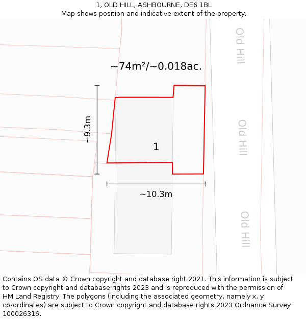 1, OLD HILL, ASHBOURNE, DE6 1BL: Plot and title map