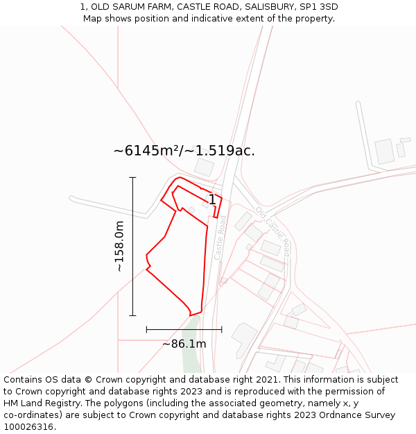 1, OLD SARUM FARM, CASTLE ROAD, SALISBURY, SP1 3SD: Plot and title map