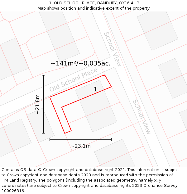1, OLD SCHOOL PLACE, BANBURY, OX16 4UB: Plot and title map