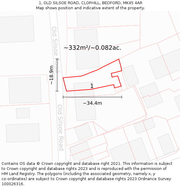 1, OLD SILSOE ROAD, CLOPHILL, BEDFORD, MK45 4AR: Plot and title map