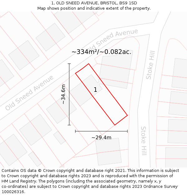 1, OLD SNEED AVENUE, BRISTOL, BS9 1SD: Plot and title map