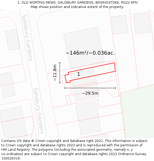1, OLD WORTING MEWS, SALISBURY GARDENS, BASINGSTOKE, RG22 6PN: Plot and title map
