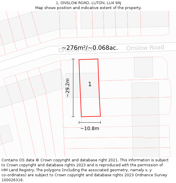 1, ONSLOW ROAD, LUTON, LU4 9AJ: Plot and title map