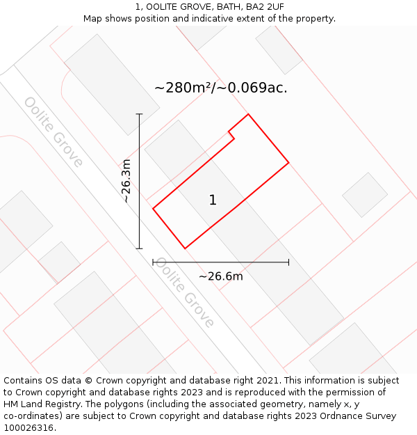 1, OOLITE GROVE, BATH, BA2 2UF: Plot and title map