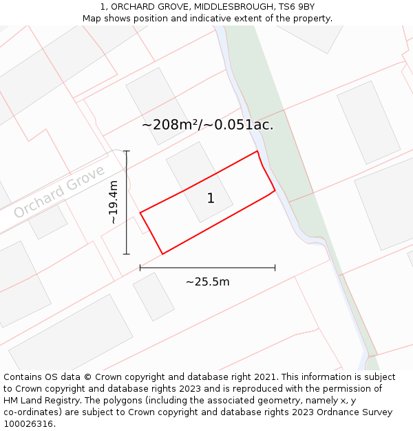 1, ORCHARD GROVE, MIDDLESBROUGH, TS6 9BY: Plot and title map