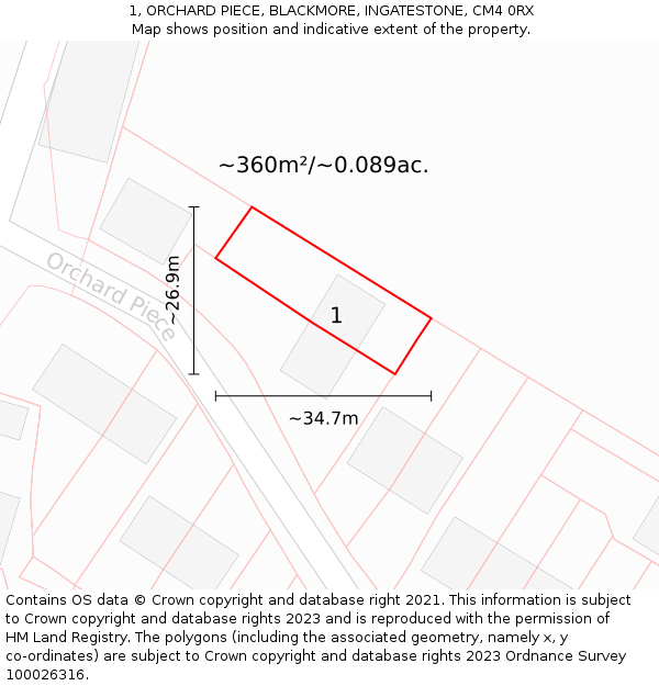 1, ORCHARD PIECE, BLACKMORE, INGATESTONE, CM4 0RX: Plot and title map