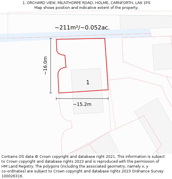 1, ORCHARD VIEW, MILNTHORPE ROAD, HOLME, CARNFORTH, LA6 1PS: Plot and title map