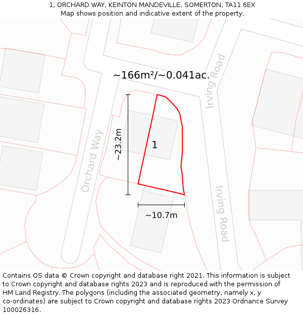 1, ORCHARD WAY, KEINTON MANDEVILLE, SOMERTON, TA11 6EX: Plot and title map