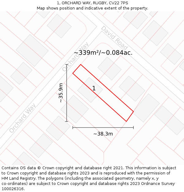 1, ORCHARD WAY, RUGBY, CV22 7PS: Plot and title map