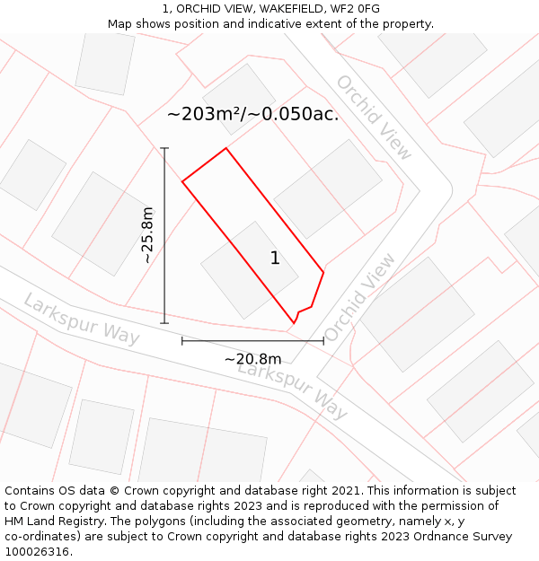 1, ORCHID VIEW, WAKEFIELD, WF2 0FG: Plot and title map