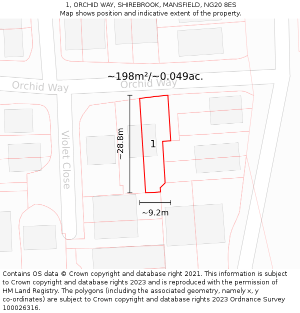 1, ORCHID WAY, SHIREBROOK, MANSFIELD, NG20 8ES: Plot and title map