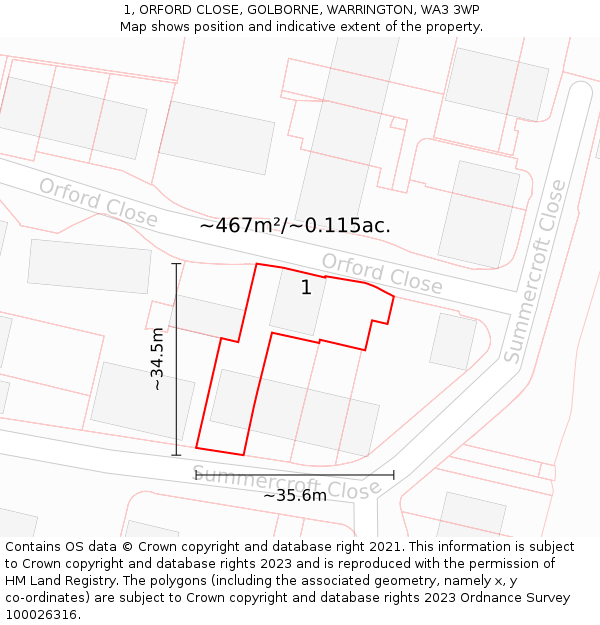 1, ORFORD CLOSE, GOLBORNE, WARRINGTON, WA3 3WP: Plot and title map