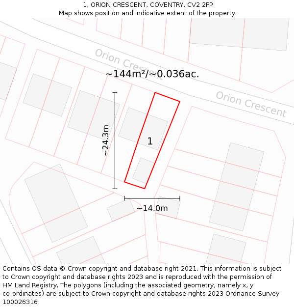 1, ORION CRESCENT, COVENTRY, CV2 2FP: Plot and title map