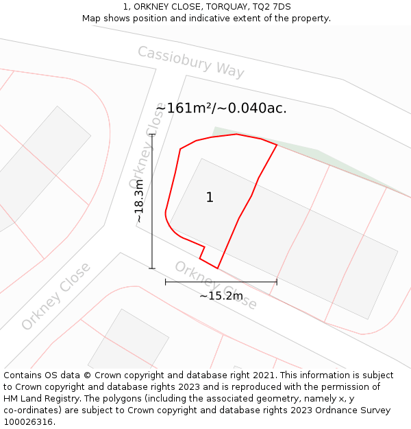 1, ORKNEY CLOSE, TORQUAY, TQ2 7DS: Plot and title map