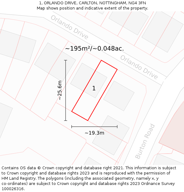 1, ORLANDO DRIVE, CARLTON, NOTTINGHAM, NG4 3FN: Plot and title map