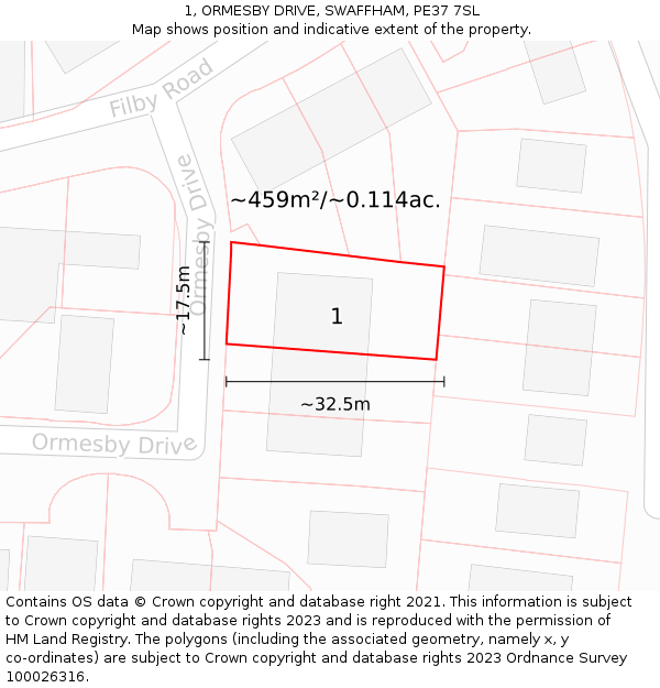 1, ORMESBY DRIVE, SWAFFHAM, PE37 7SL: Plot and title map