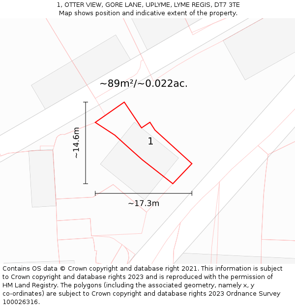 1, OTTER VIEW, GORE LANE, UPLYME, LYME REGIS, DT7 3TE: Plot and title map