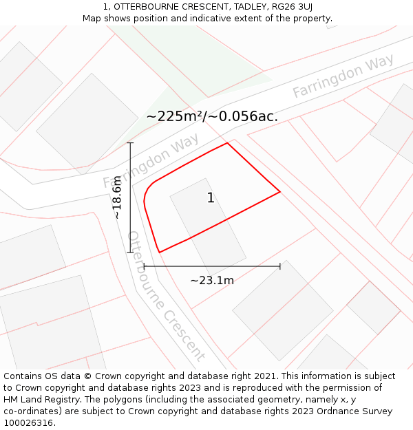 1, OTTERBOURNE CRESCENT, TADLEY, RG26 3UJ: Plot and title map