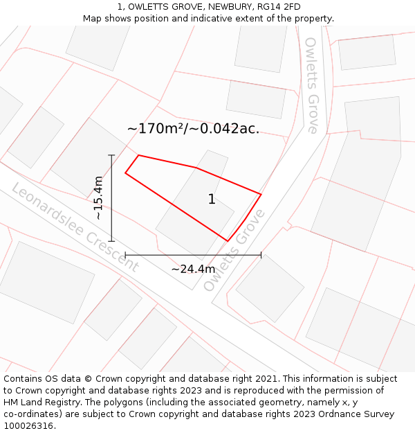1, OWLETTS GROVE, NEWBURY, RG14 2FD: Plot and title map