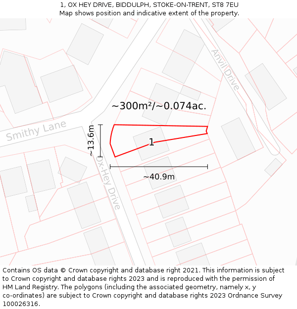 1, OX HEY DRIVE, BIDDULPH, STOKE-ON-TRENT, ST8 7EU: Plot and title map