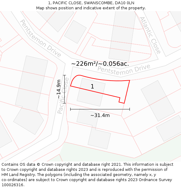 1, PACIFIC CLOSE, SWANSCOMBE, DA10 0LN: Plot and title map