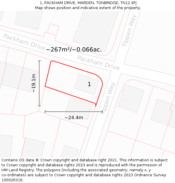 1, PACKHAM DRIVE, MARDEN, TONBRIDGE, TN12 9FJ: Plot and title map