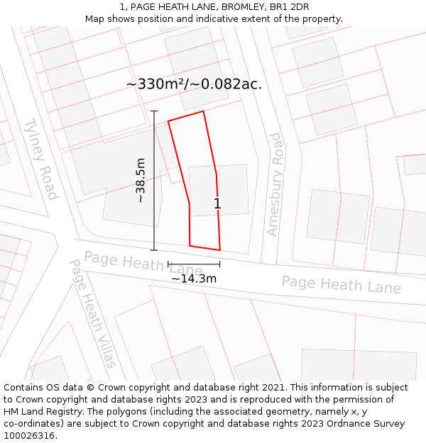 1, PAGE HEATH LANE, BROMLEY, BR1 2DR: Plot and title map